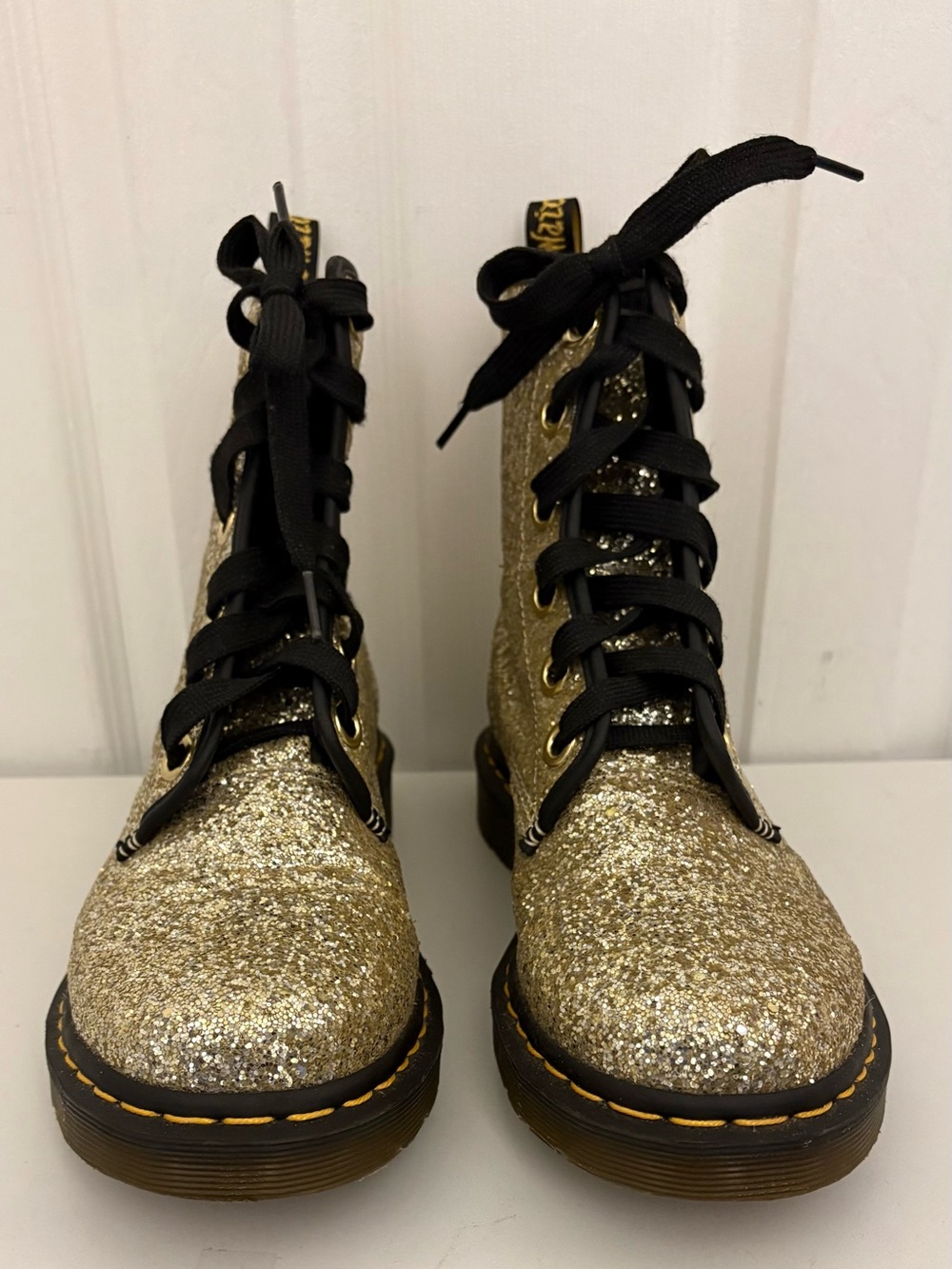 DR. MARTENS, 1460 Farrah Gold Glitter-Combat Boots - Picture 3 of 7